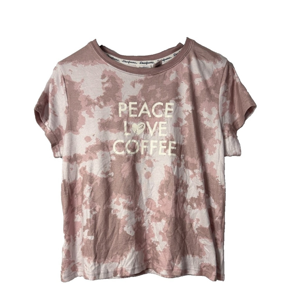 NWT Dearfoams Womens Short Sleeve Peace‎ Love Coffee Tee Shirt Top Size Large
